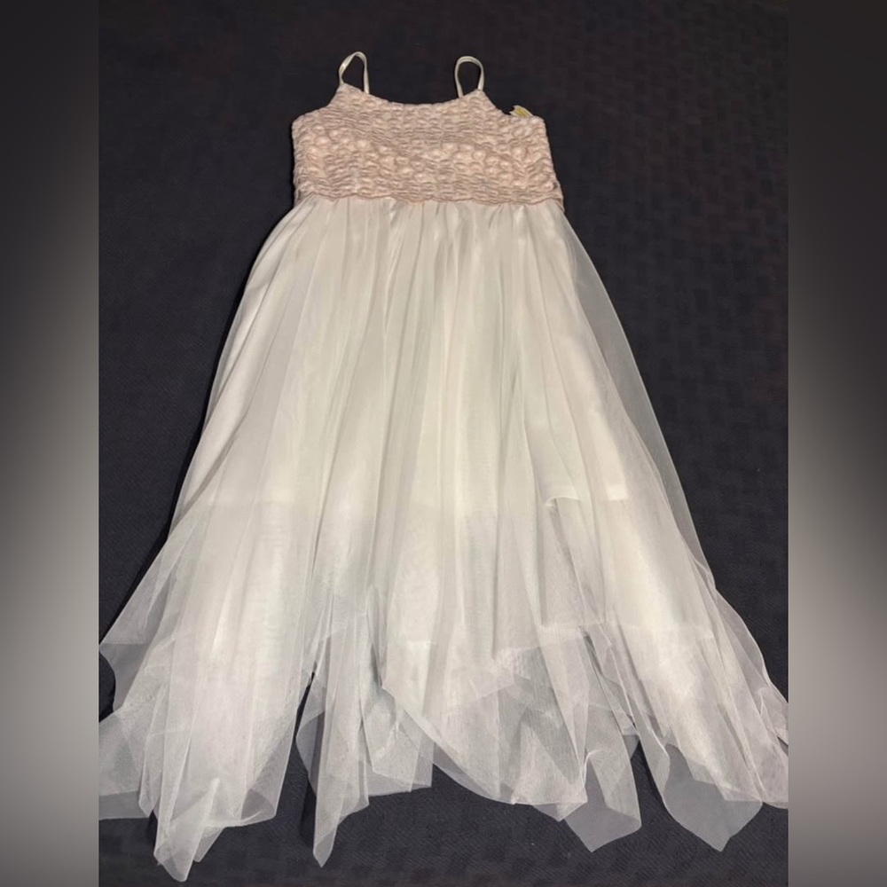 Elegant White and Pink Flower Girls Dress